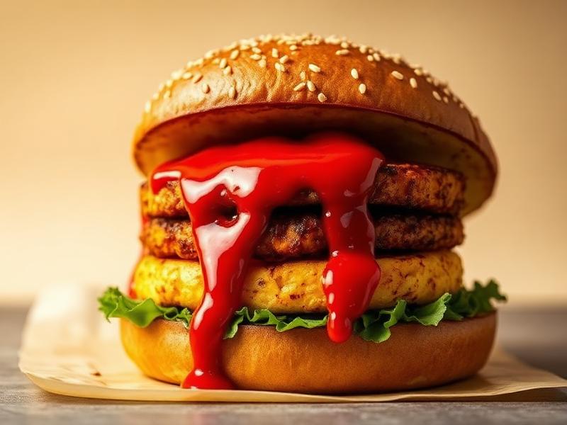 Fiery Schezwan Paneer Stack — Schezwan Crispy Paneer Cheese Burger